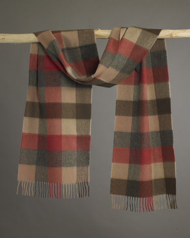 Brown x Pink Plaid & Block Wide Cashmere Scarf